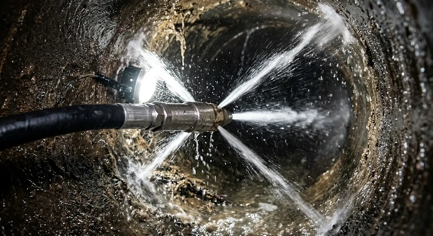 High-pressure hydro jetting nozzle cleaning sewer pipe for Sewer Cleanout in Lenexa